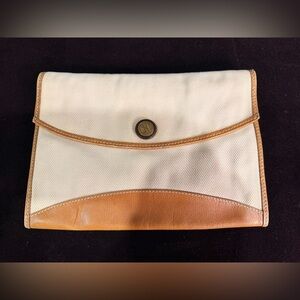 Vintage GBD Leather and Canvas Clutch Bag with Monogram Button